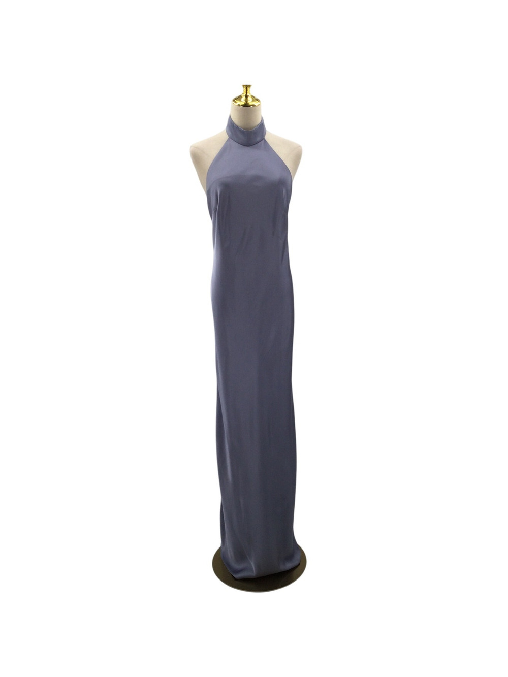 AW BRIDAL 10 L Dusty Blue satin halter Mugwort bridesmaid maxi dress NEW 0B8